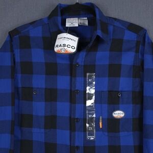 Rasco FR Flame Resistant Shirt Mens‎ XL Blue Black Plaid Long Sleeve Button Up
